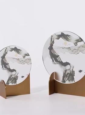 中式金属亚克力水墨装饰摆件新中式样板间客厅柜书房酒柜屏风摆设