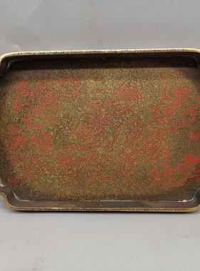 仿古铜盘子纯手工漆绘纯铜茶盘托盘壶垫功夫茶具干泡家居装饰摆件