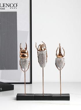 创意轻奢简约抽象银钻甲虫摆件样板间酒店时尚家居桌面装饰工艺品