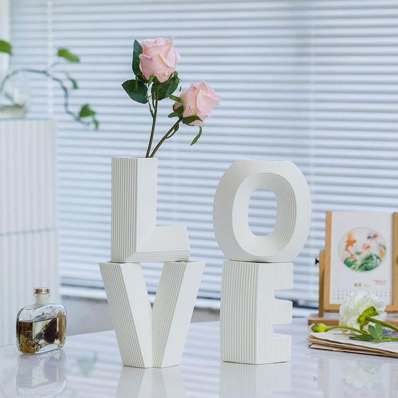 陶瓷字母花瓶摆件设计感插花创意桌面客厅装饰工艺品组合造型氛围,淘宝优惠券,粉丝福利购,淘宝优惠卷