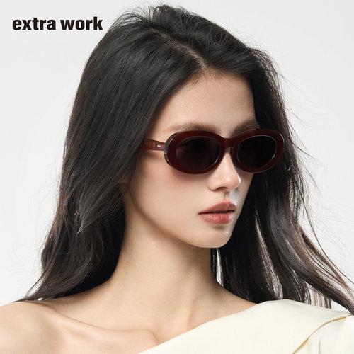 extrawork 茶叶蛋板材太阳墨镜偏光镜片椭圆窄框韩版时尚眼镜EGG - 图1