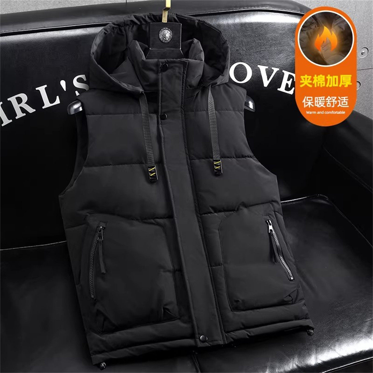 高端连帽工装男士加厚马甲2025新款冬季夹棉背心无袖棉服外套男款,淘宝优惠券,粉丝福利购,淘宝优惠卷