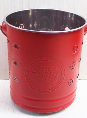速发加厚红色烧桶不黑烧纸桶烧香宝盆家用元炉不锈钢送火钩烧宝桶