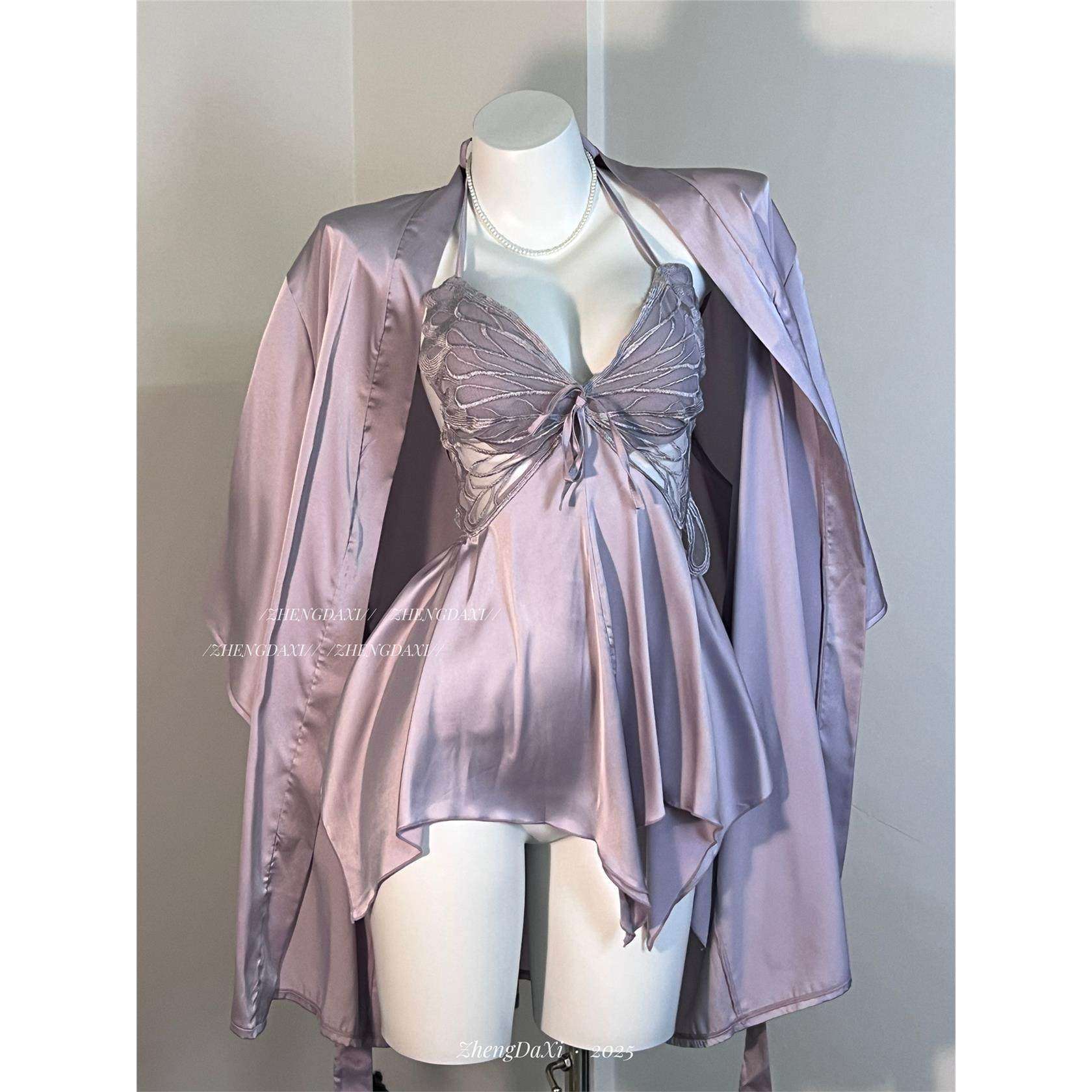 郑大嘻~黑色玫瑰·性感睡衣女蝴蝶刺绣睡裙露背纯欲风吊带带胸垫,淘宝优惠券,粉丝福利购,淘宝优惠卷