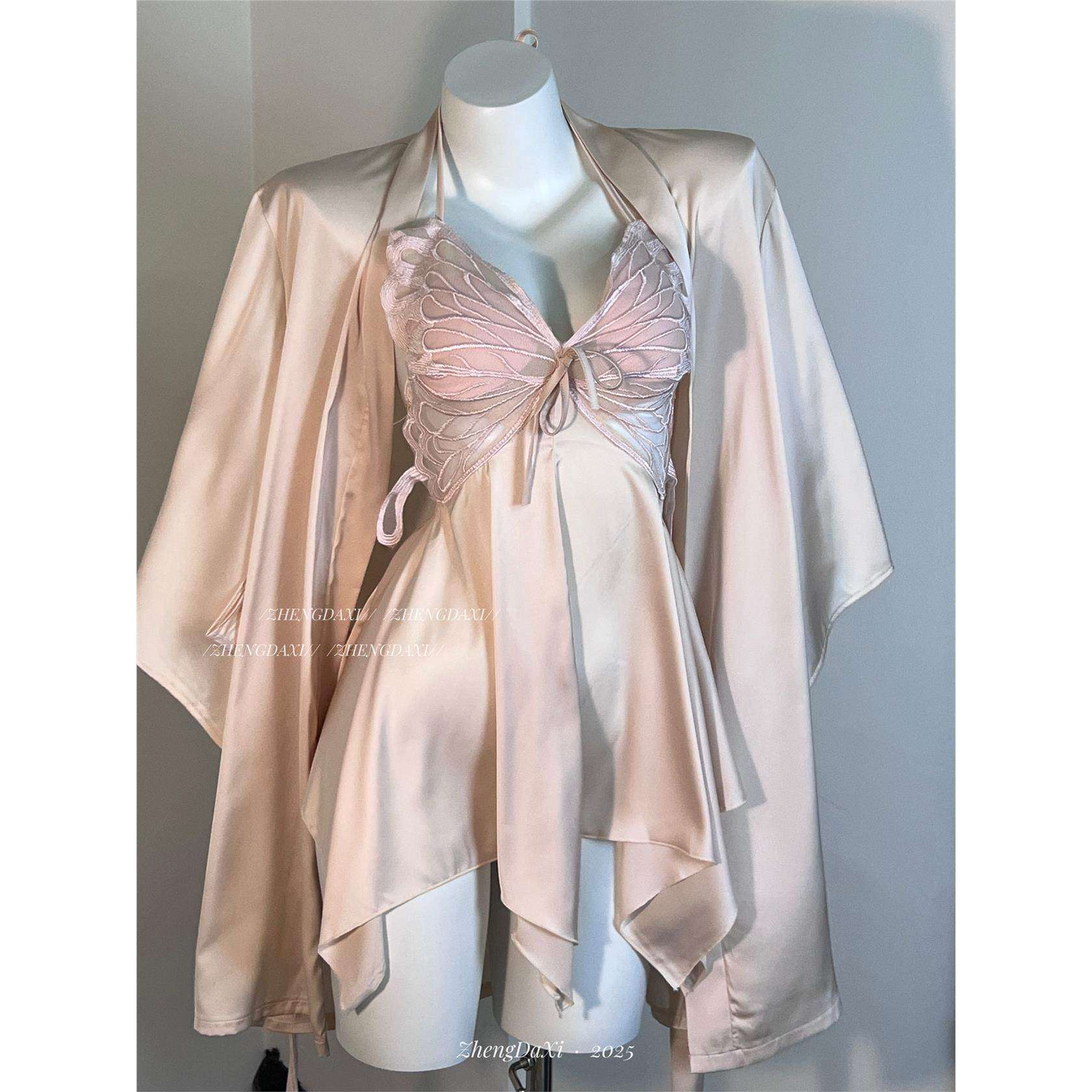 郑大嘻~黑色玫瑰·性感睡衣女蝴蝶刺绣睡裙露背纯欲风吊带带胸垫,淘宝优惠券,粉丝福利购,淘宝优惠卷