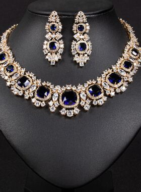 亮雅丽人欧美高贵奢华项链饰品新娘宴会套装镶AAA锆石珠宝套装女