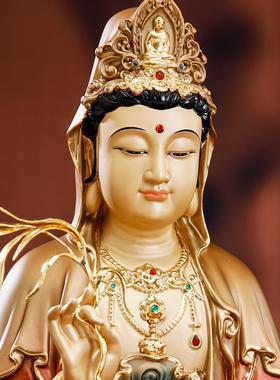 台湾纯铜观音菩萨佛像家用供奉大慈大悲观世音菩萨像娑婆三圣摆件