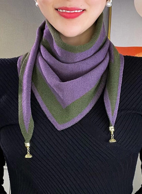 秋冬新款针织磁扣保暖三角巾女