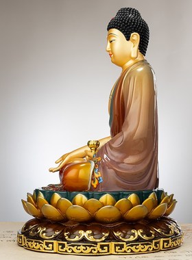 速发纯铜彩绘阿弥佛像三宝佛药师佛家用佛陀如来佛祖释迦牟尼佛像