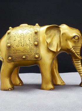 速发纯铜大象摆件铜象饰对吸水象办公室客厅玄关招一装财品