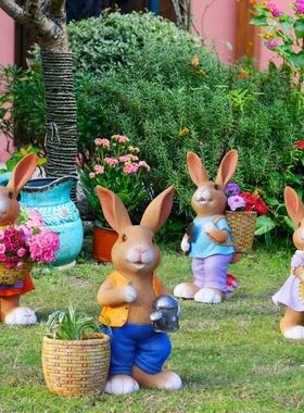 别墅花园庭院装饰卡通兔子动物摆件花缸户外院子园林景观雕塑小品