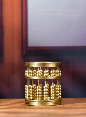 小铜记黄铜算盘笔筒纯铜中式摆件桌面创意礼物铜艺术品家居装饰品