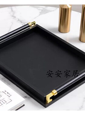 创意不锈钢皮质圆形方形灰色白色黑D色水晶把手托盘样板房饰品摆