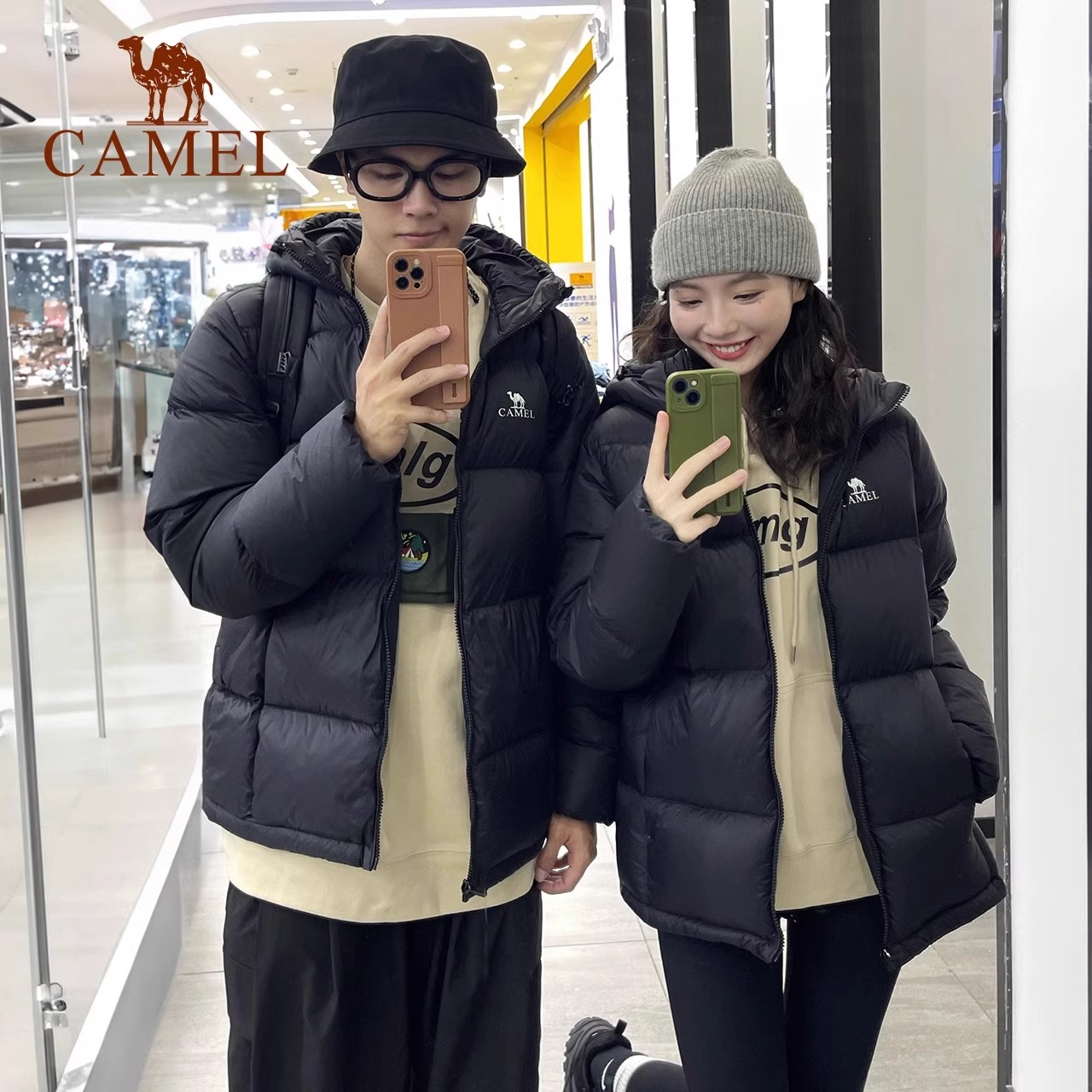 骆驼火山羽绒服面包服2025冬季连帽加厚保暖白鸭绒短款外套男女装