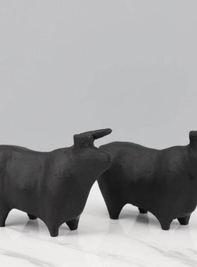 现代轻奢铸铁牛动物雕塑摆件样板房售楼处酒店玄关软装饰品