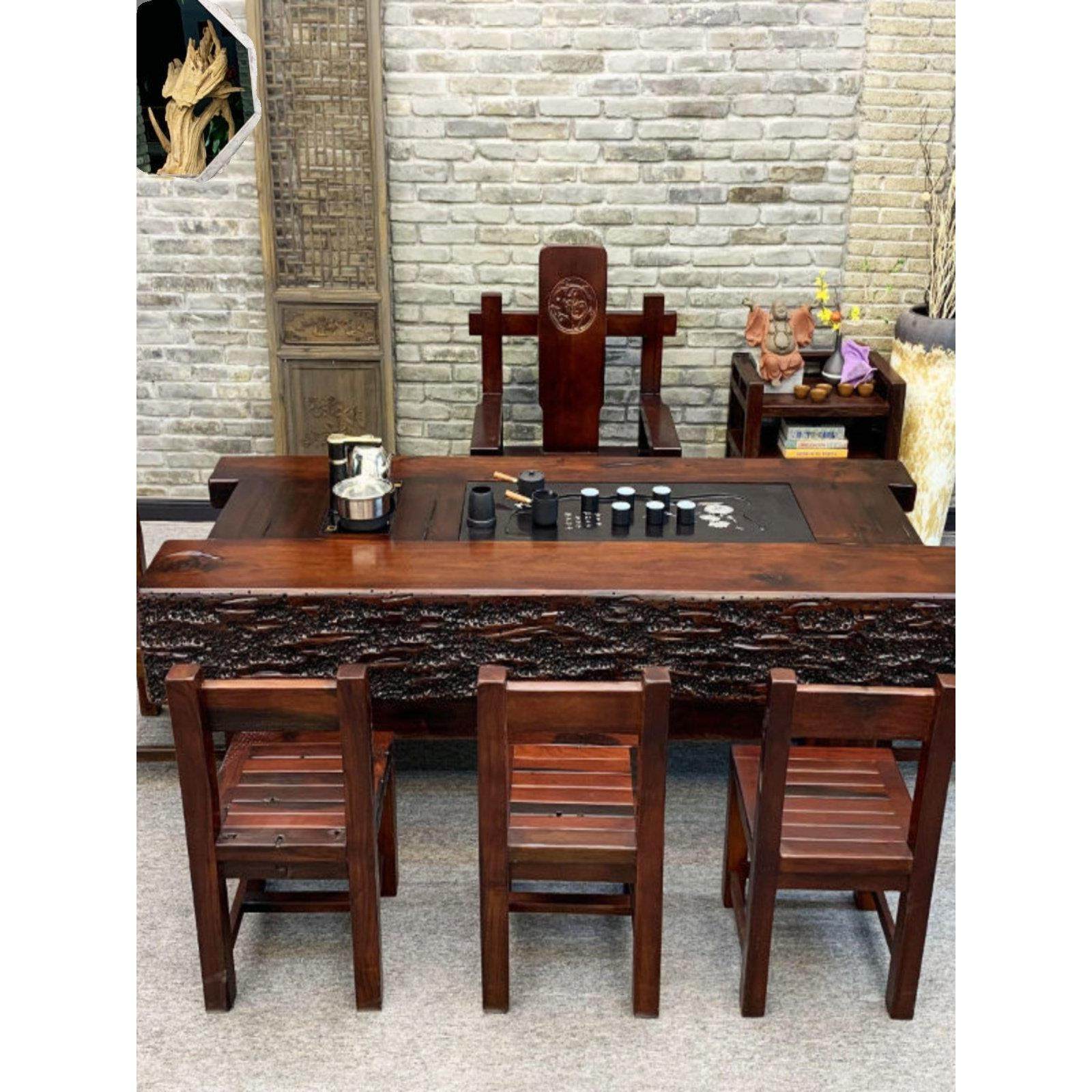 老船木茶桌椅组合新中式实木功夫泡茶台家用茶几1米8茶具套装一体,淘宝优惠券,粉丝福利购,淘宝优惠卷