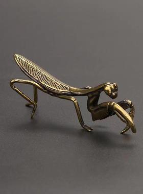 速发黄铜螳螂小摆铜蜗牛茶道件茶宠实心昆虫蜜蜂蟋蟀古玩铜器铜艺