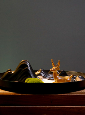 速发新装式摆件禅意微景观摆件玄关茶室餐沙餐桌陶瓷雪山厅盘软中