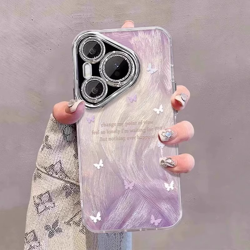 适用华为pura80pro+手机壳p80ultra女新款全包防摔P60ART带手链支架pura70高级50渐变紫蝴蝶闪粉镜头膜40套30 - 图3