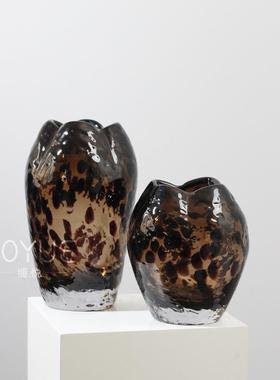 美厅式简约创意意TNK创豹纹斑点琉璃花瓶板间客书房餐桌花艺软样