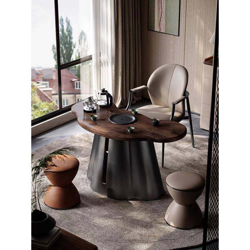 轻奢阳北桌美黑胡桃木茶端台桌客厅高MVJ不锈钢茶台椅休闲极简茶,淘宝优惠券,粉丝福利购,淘宝优惠卷