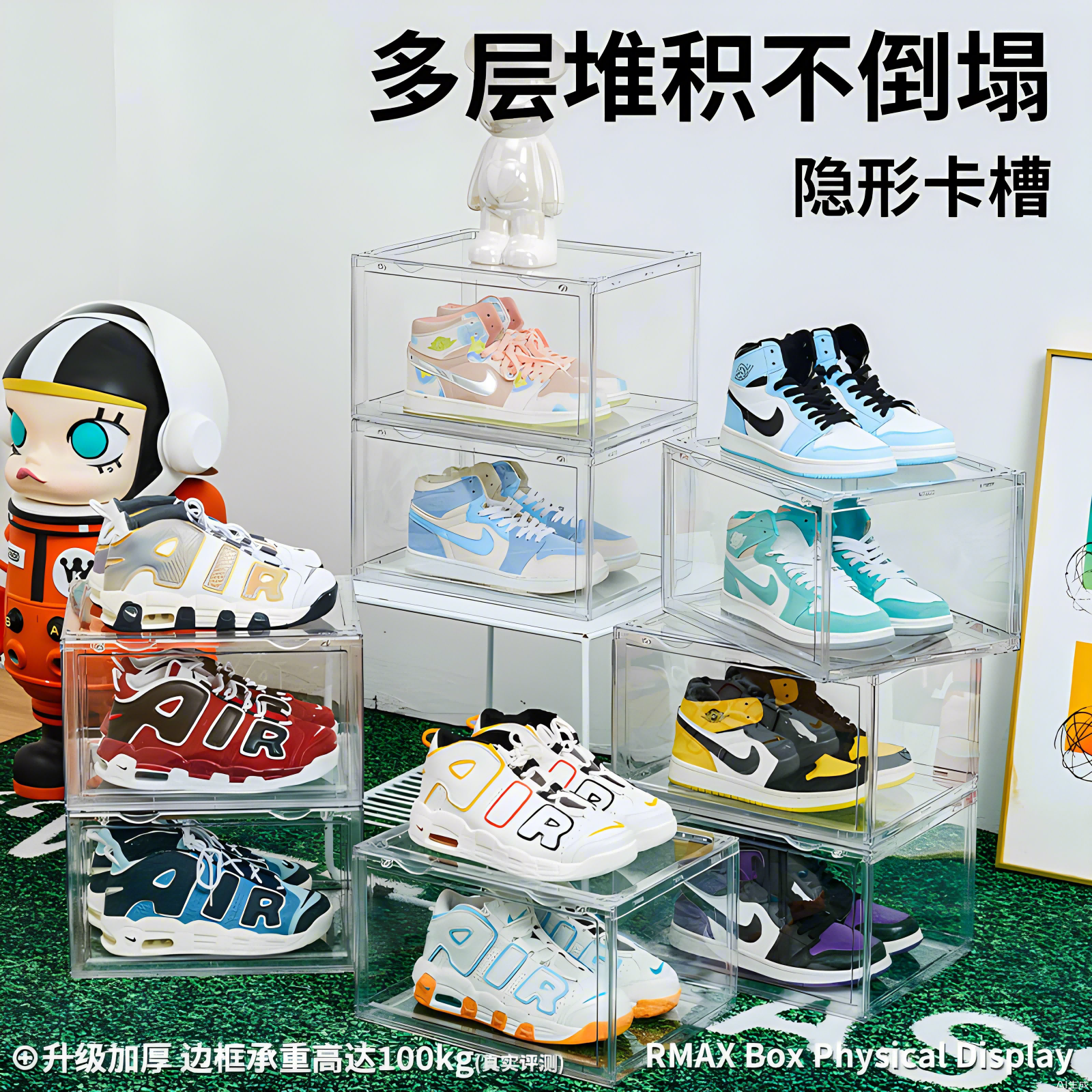 RMAX亚克力全透明鞋盒AJ球鞋宿舍收纳神器磁吸防氧化展示折叠鞋柜,淘宝优惠券,粉丝福利购,淘宝优惠卷