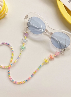 韩版彩色链条蝴蝶珠子口罩链子镜