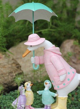 出口外贸撑伞鸭子一家白鹅动物雕塑摆件田园可爱风庭院.花园艺用