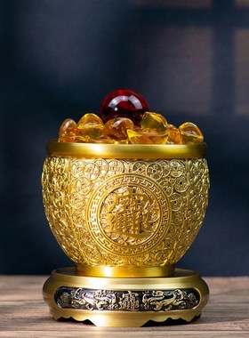 小铜记全铜黄金甲铜缸装r饰摆件黄铜米缸办公室客厅聚宝缸开业礼