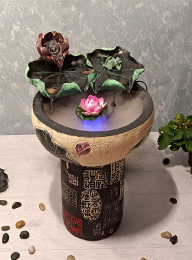 创意流水喷d泉景观水景加湿器摆件客厅办公室摆件风水轮桌面小鱼