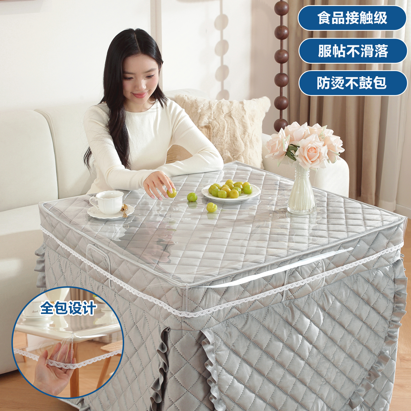 PVC透明软玻璃正方形烤火桌罩套防水防油防烫皮罩长方形桌垫桌布 - 图0