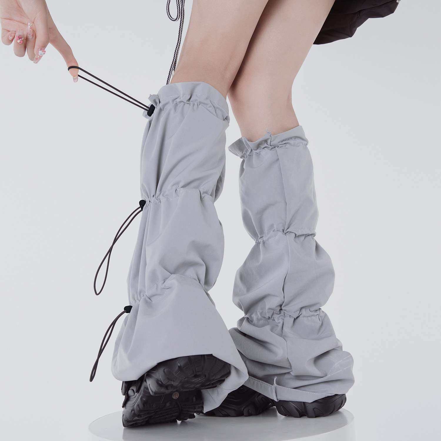 个性抽绳速干腿套Y2K白色袜套工装风宽松堆堆袜亚文化机车风靴套,淘宝优惠券,粉丝福利购,淘宝优惠卷