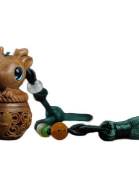 绿檀木质镂空香囊球熏香丸复古风车内挂件手机吊坠女背包随身饰品