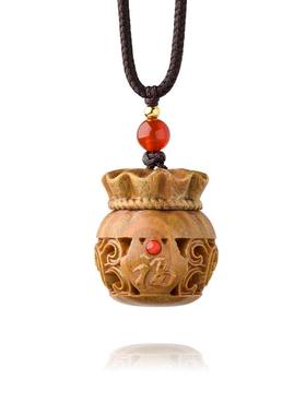 绿檀木袋嘎乌盒香丸盒可打开镂空雕刻手机链钥匙扣项链男女配饰