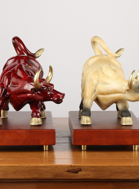 铜牛摆件华尔街牛黄铜旺市牛家居办公室桌面牛气冲天工艺品摆设