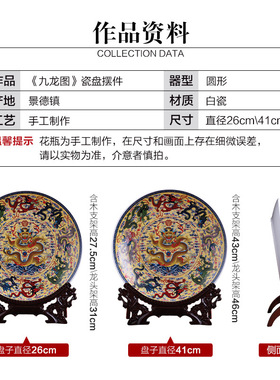 景德镇陶瓷器挂盘装饰盘子摆件大号九龙图中式客厅玄关酒柜装饰品