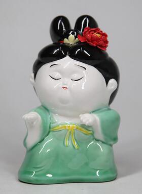 洛阳李学武牡丹瓷陶瓷唐仕女妞妞公仔纯手工艺品创意太极人物摆件