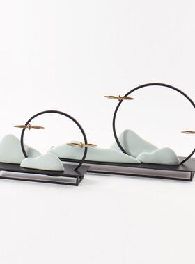 新中式禅意陶瓷假山摆件样板间书房隔断客厅茶几酒店玄关软装饰品