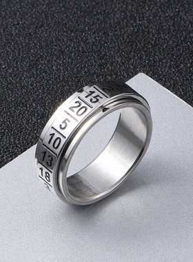 跨境简约可转动钛钢数字戒指个性阿拉伯字指环不锈钢饰品厂家批发