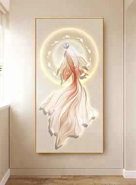 速发廊鱼图玄关装饰画轻奢走对过道挂画大气寓意好入户正九门壁画