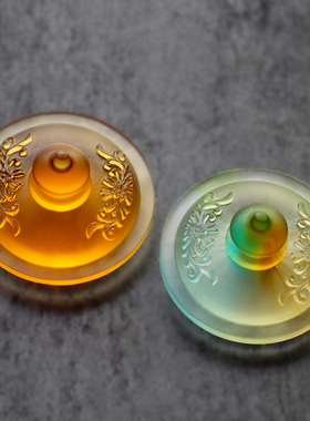 速发手字琉璃净水杯客厅桌面摆件外雕莲花佛意供杯家用供佛创工艺