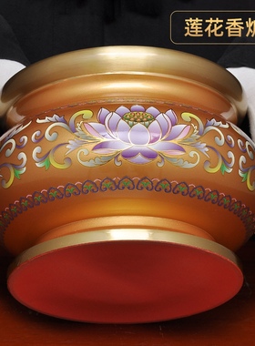 黄铜莲花佛具套装供奉香炉花瓶LED长明灯香筒供果盘圣水杯贡台