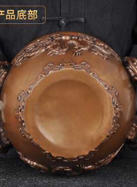 紫铜狮首龙纹缸摆件招财聚宝盆复古中国风摆设家居客厅玄关装饰品