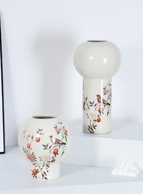 新中式陶瓷花瓶中国风田园花鸟插干花器瓶客厅优雅瓷器工艺品盆栽