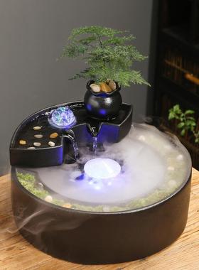 流水摆件循环水喷泉创意陶瓷客厅生财招财办公室桌面微景观装饰品