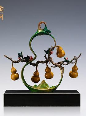 《五福临门》铜金岁月黄铜葫芦摆件工艺品铜器新中式客厅玄关装饰