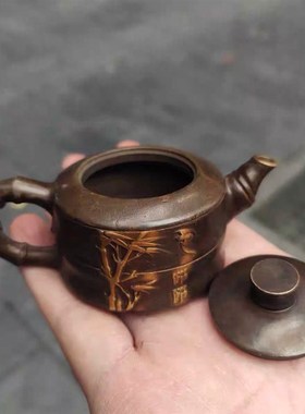 速发古玩铜器青藏 纯古仿铜点金收竹功夫茶壶酒壶 家居茶道工艺品