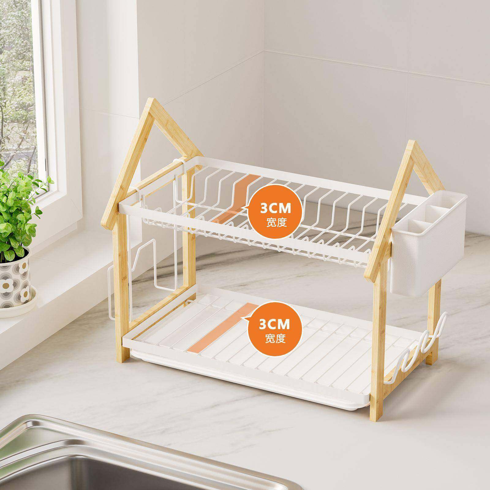 现代日式厨房碗碟筷子收WD068实纳沥用架家双层木防潮水置物架,淘宝优惠券,粉丝福利购,淘宝优惠卷