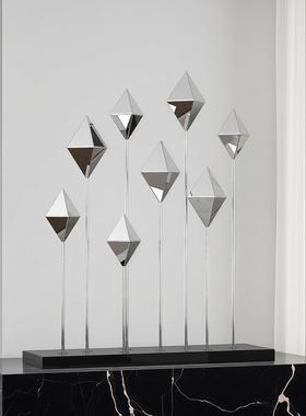现代轻奢不锈钢几何摆件样板房电视柜橱窗装饰入户玄关艺术品雕塑
