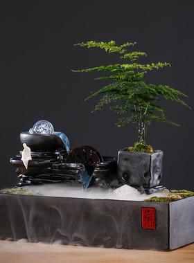 中式时来运转招财流水小摆件加湿器微景观桌面造景客厅乔迁送礼品